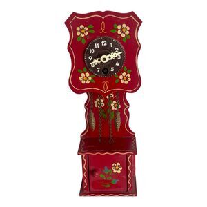 Vintage Hand-Painted German Miniature Wall Clock Josef Hauser Floral Folk Art